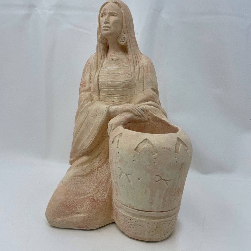 Vtg L. Benavides Jr. Comanche Land LORA Statue Vase Planter Limited Edition.